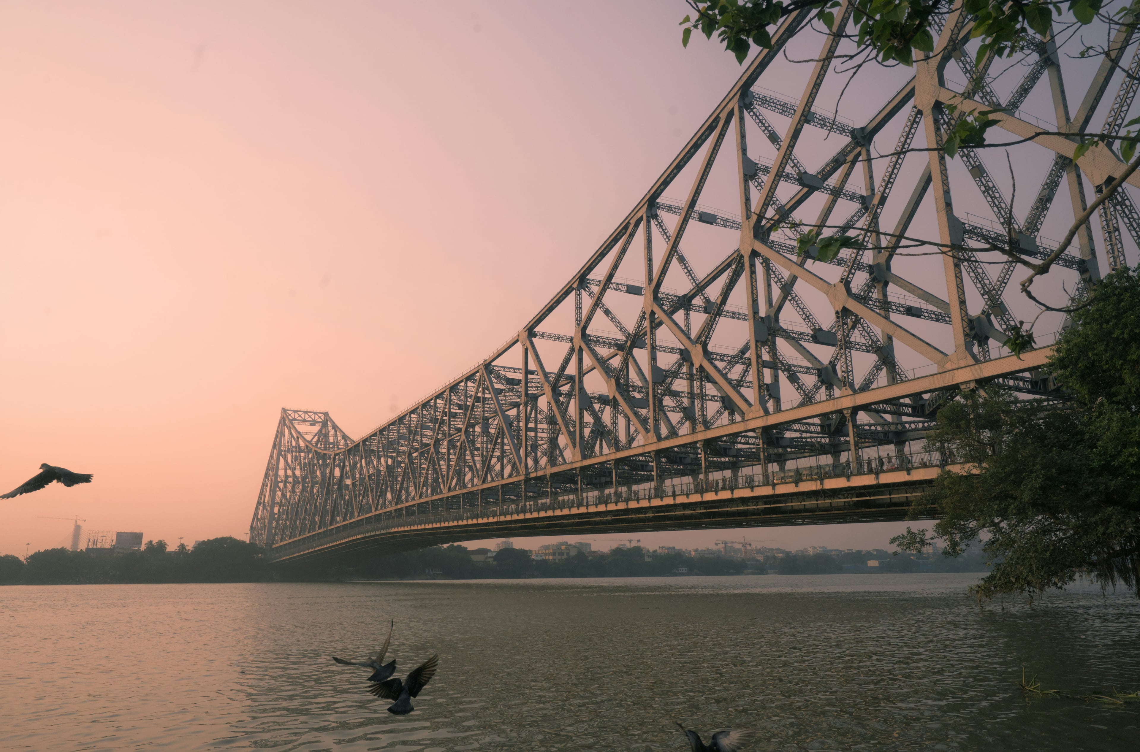 Howrah Bridge at sunset seen from the river